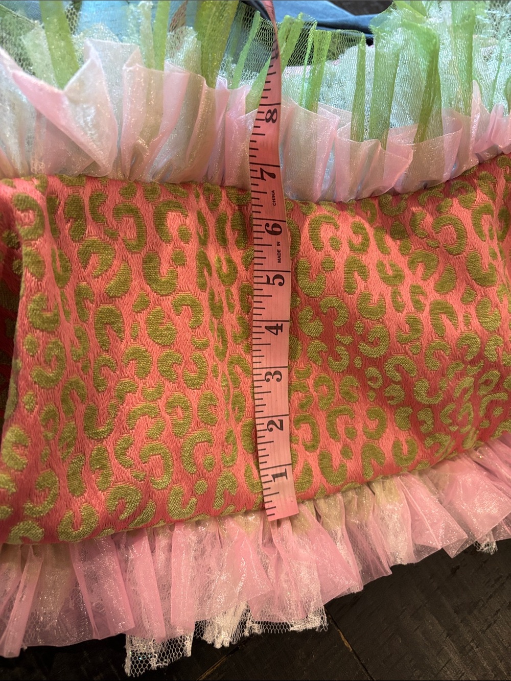 Handcrafted One of a Kind Denim Tote Bag with Pink & Green Ruffle Trim Barbie - Picture 7 of 8